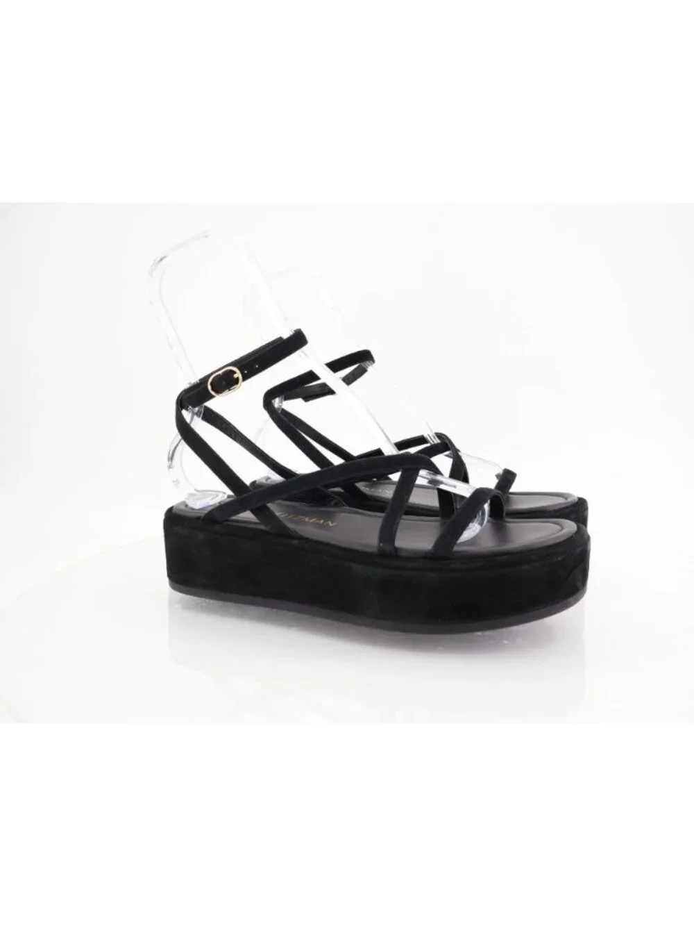 Stuart Weitzman Summerlift Platform Strappy Sandal Round Toe Black Size 10 Flat